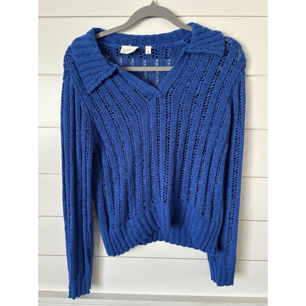 Cyrus Knit Sweater Women's Size Small Navy Blue Eclipse Open Knit Pullover NWOT